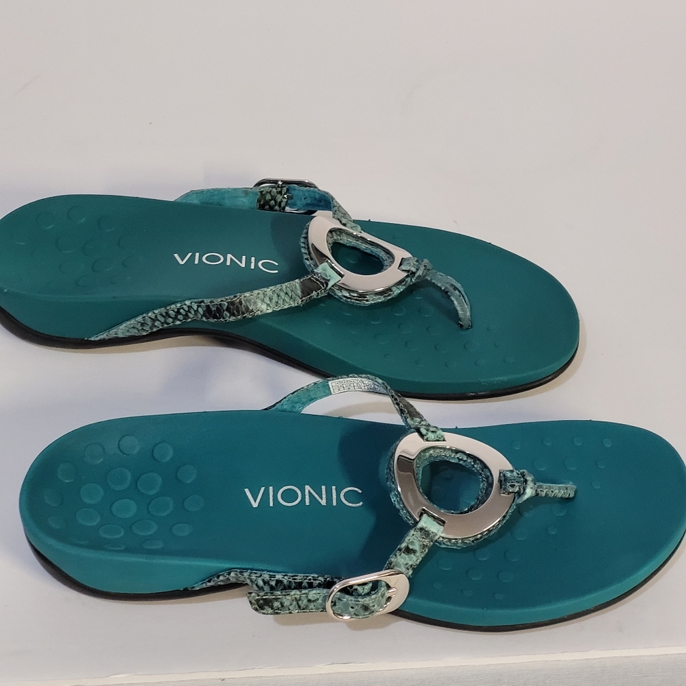 Vionic Karin Teal Snake Skin Sandals - Picture 3 of 7